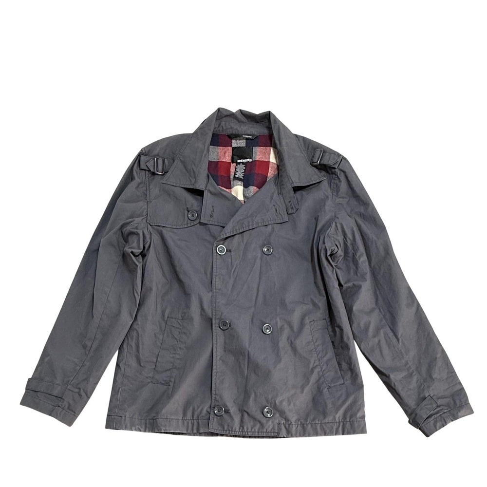 Ambiguous Jacket Mens XL Gray Pea Coat Plaid Lined Norris M6106 Double Breasted‎